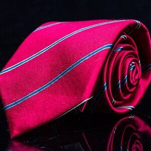 Vintage Christian Dior Red Striped Silk Tie With Blue & Gold Accents Made In USA